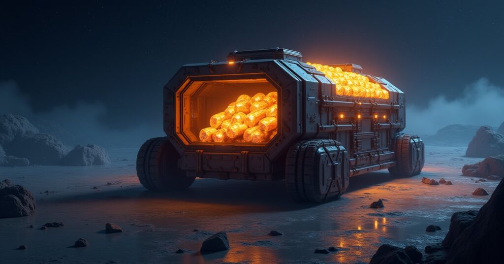 A space station storage module stacked with glowing metal ingots in Star Trek Fleet Command