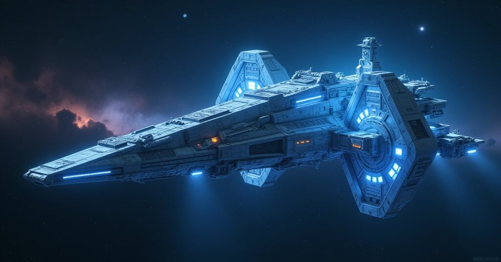 A space station research wing expanding with glowing displays in Star Trek Fleet Command