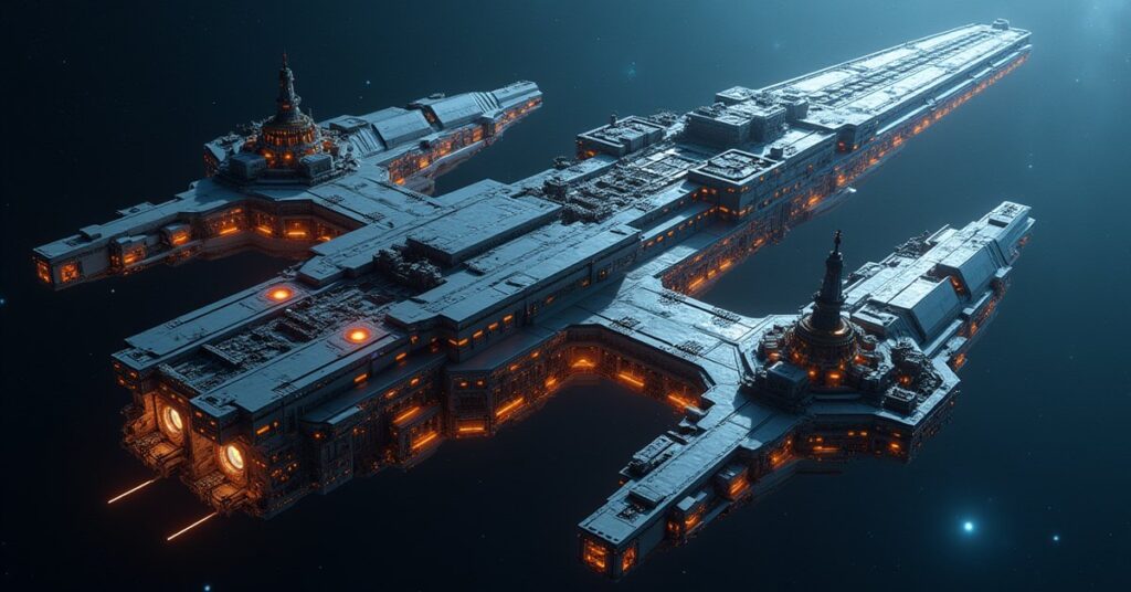 A large space station research complex being expanded with new laboratory rings in Star Trek Fleet Command