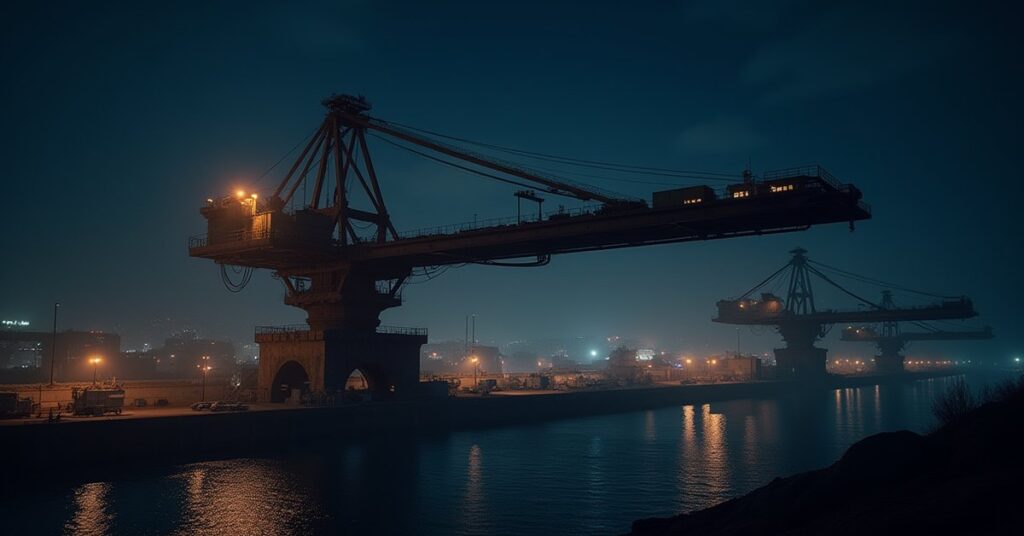 An orbital shipyard gantry being extended by work crews in Star Trek Fleet Command