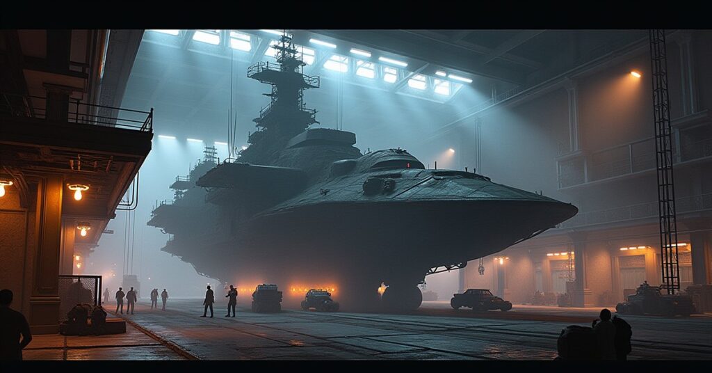 A station shipyard being upgraded with a new starship under construction in Star Trek Fleet Command