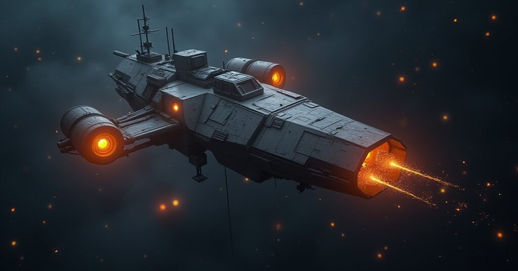 An orbital shipyard holding a half-built starship frame in construction arms in Star Trek Fleet Command
