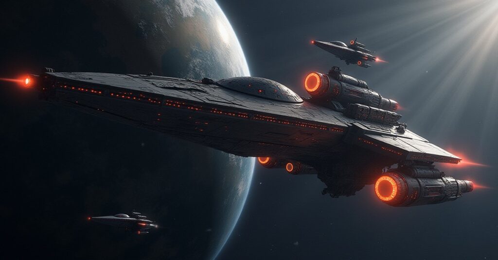A starship racing to stop a Borg vessel near a colony in Star Trek Fleet Command